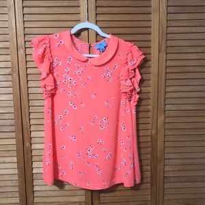 CeCe Coral Pink Floral Ruffle Sleeve Blouse